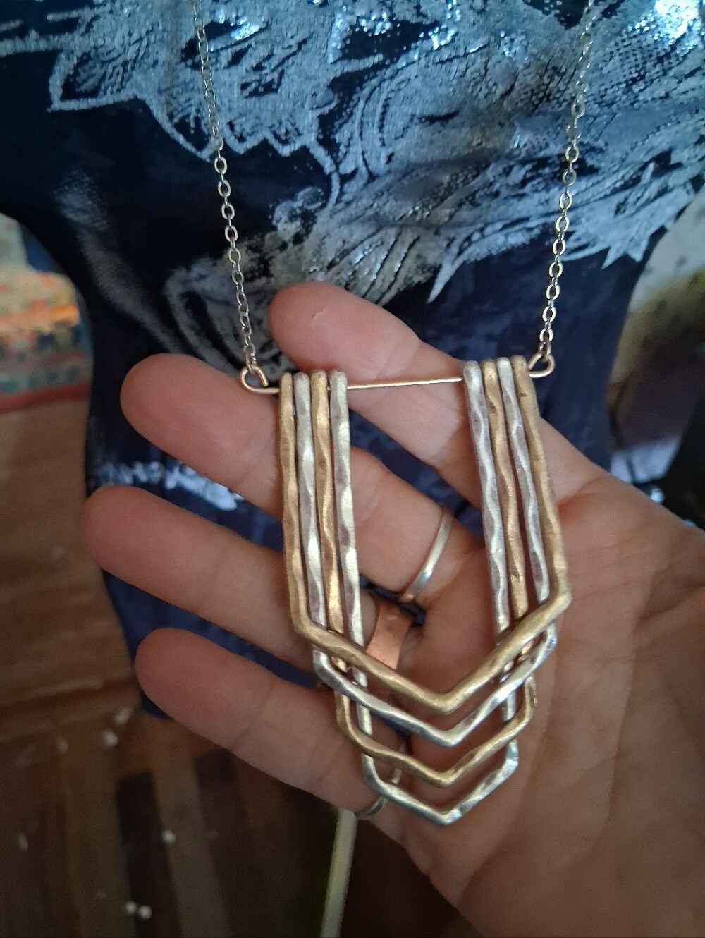 Handcrafted Silver-Tone Geometric Pendant Necklace